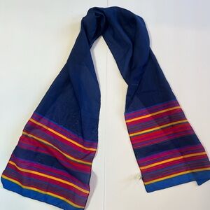 Vintage Striped Accent Navy Scarf with Multi-Color Bands